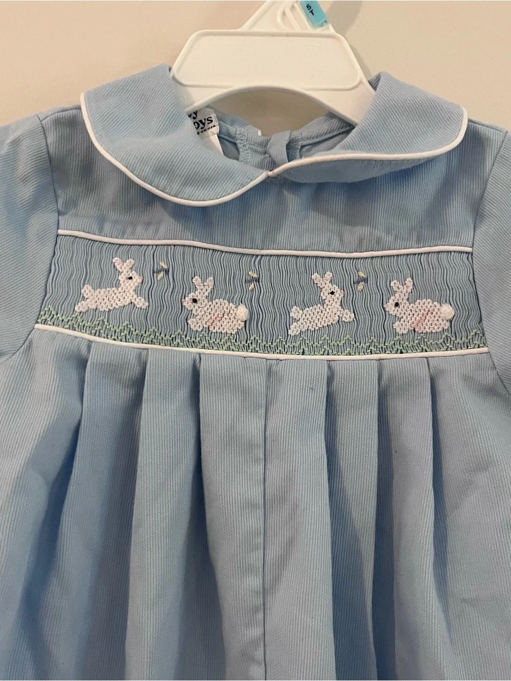 The Bailey Boys Baby Boy Light Blue Collared Bubble Smocked Bunnies Easter 24m
